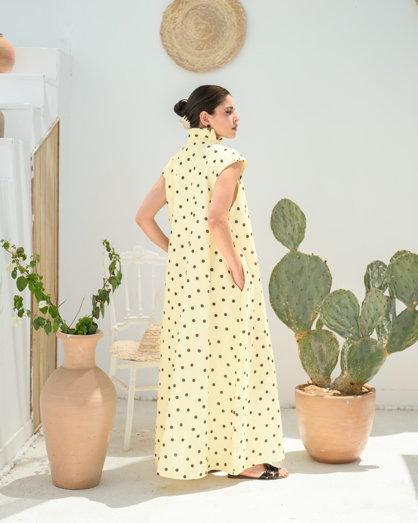 "Polka Butter Yellow " Linen dress.