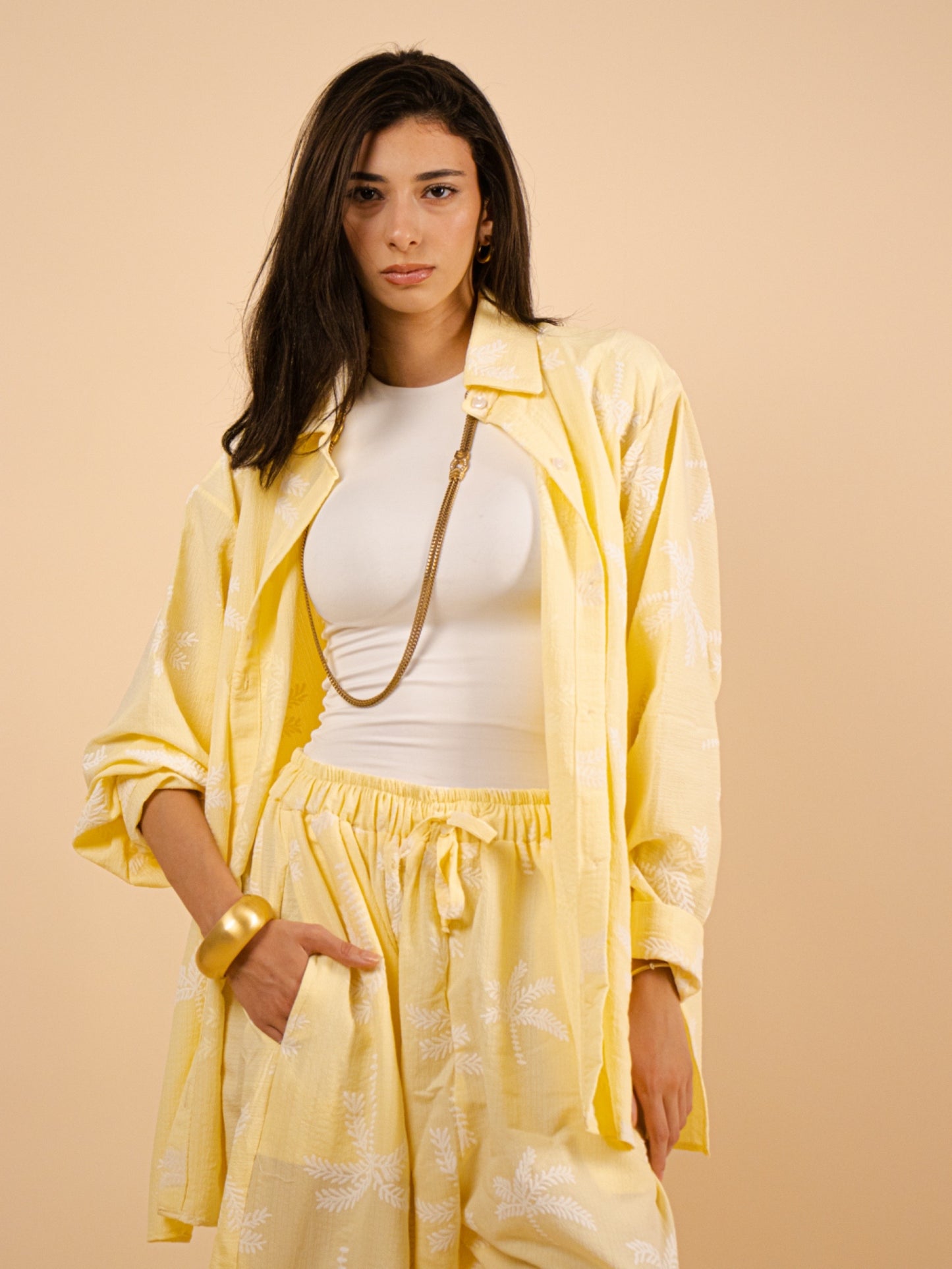 Butter yellow wide leg set