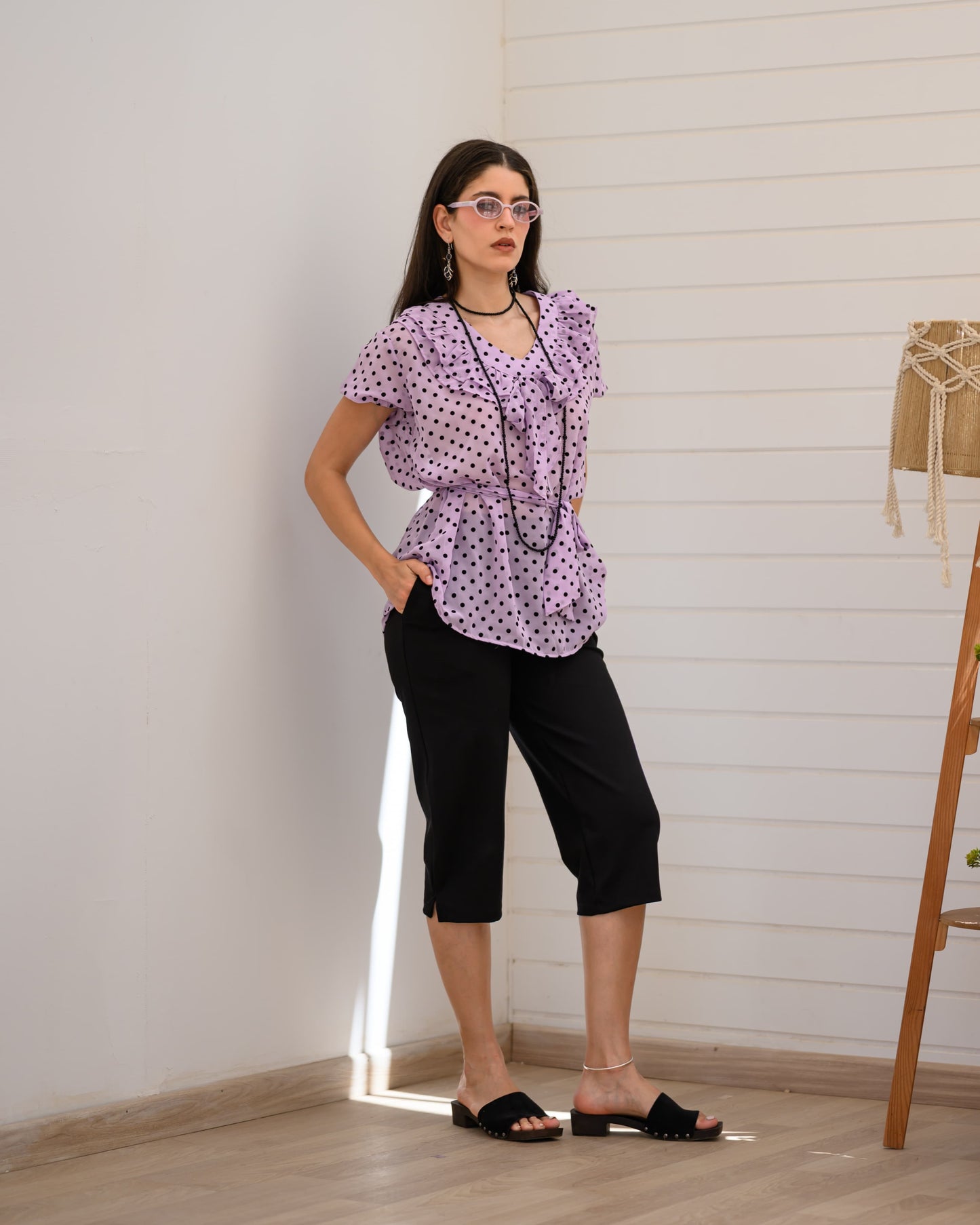 Ruffles Lilac Tulle Polka / Capri Set