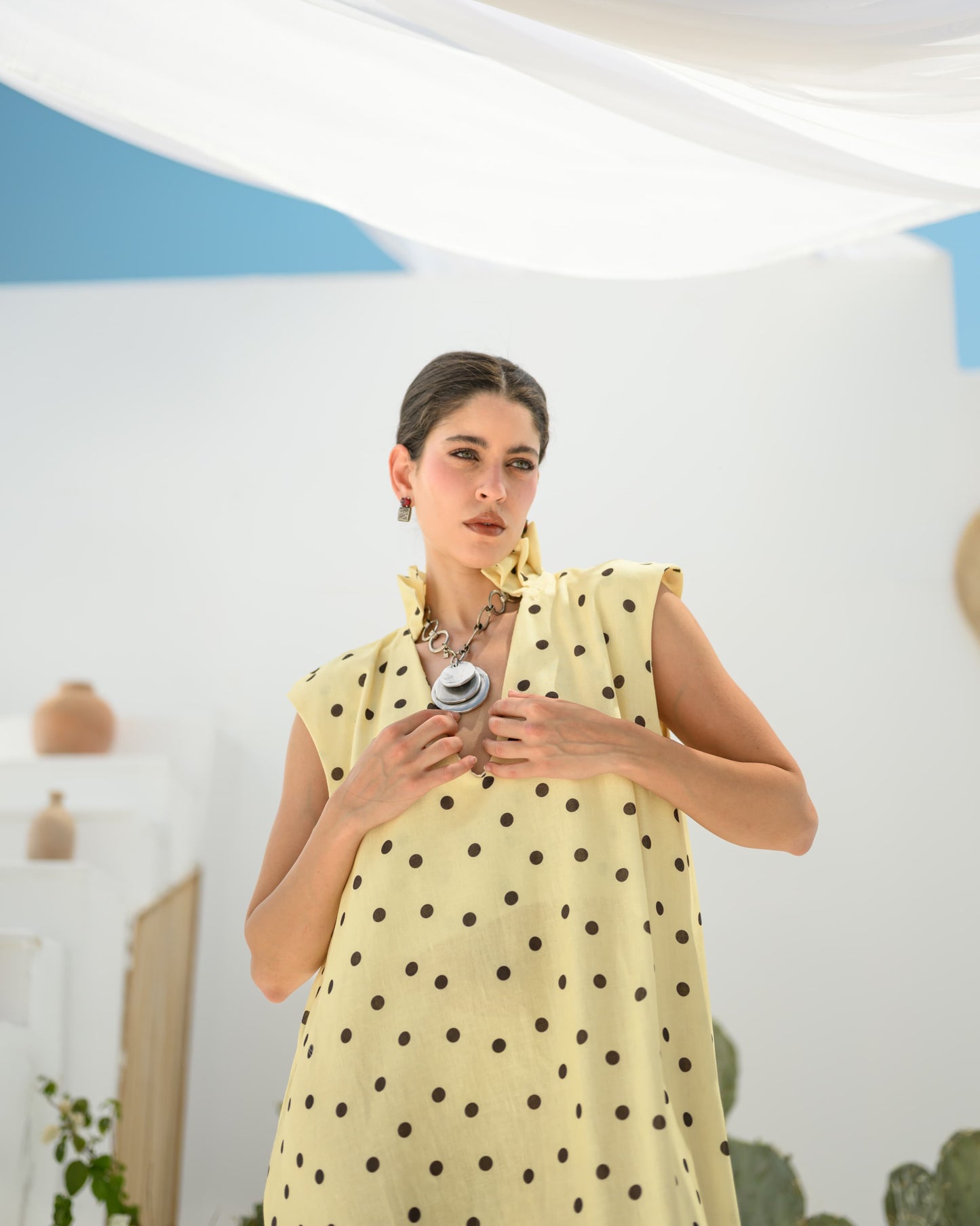 "Polka Butter Yellow " Linen dress.