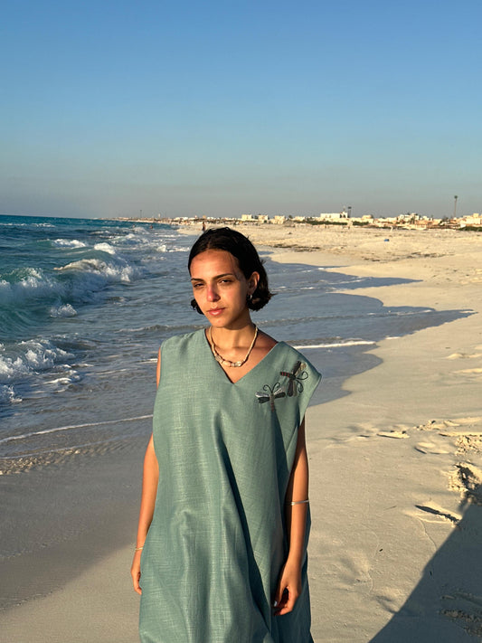 Midi Cyan Linen Dress