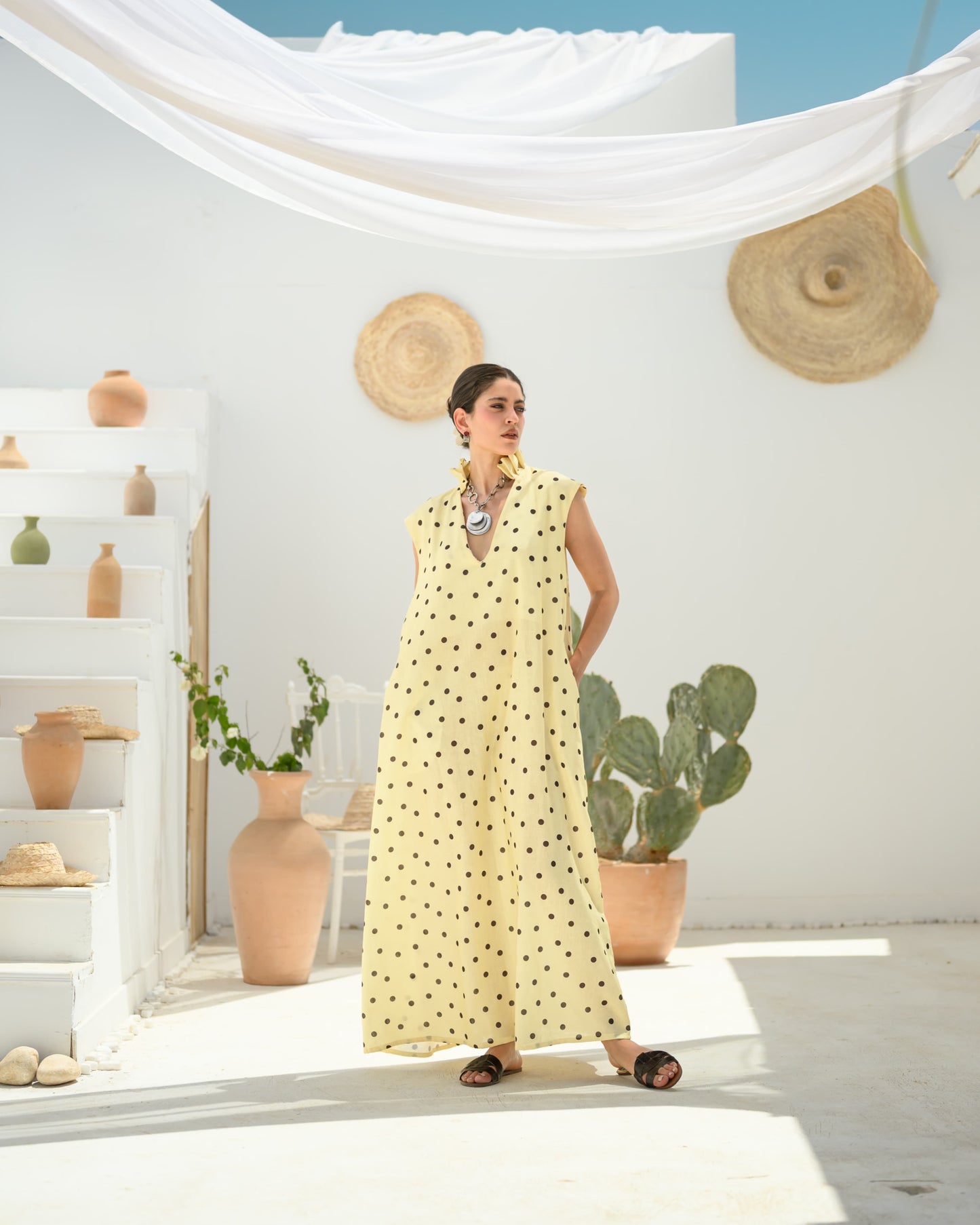 "Polka Butter Yellow " Linen dress.