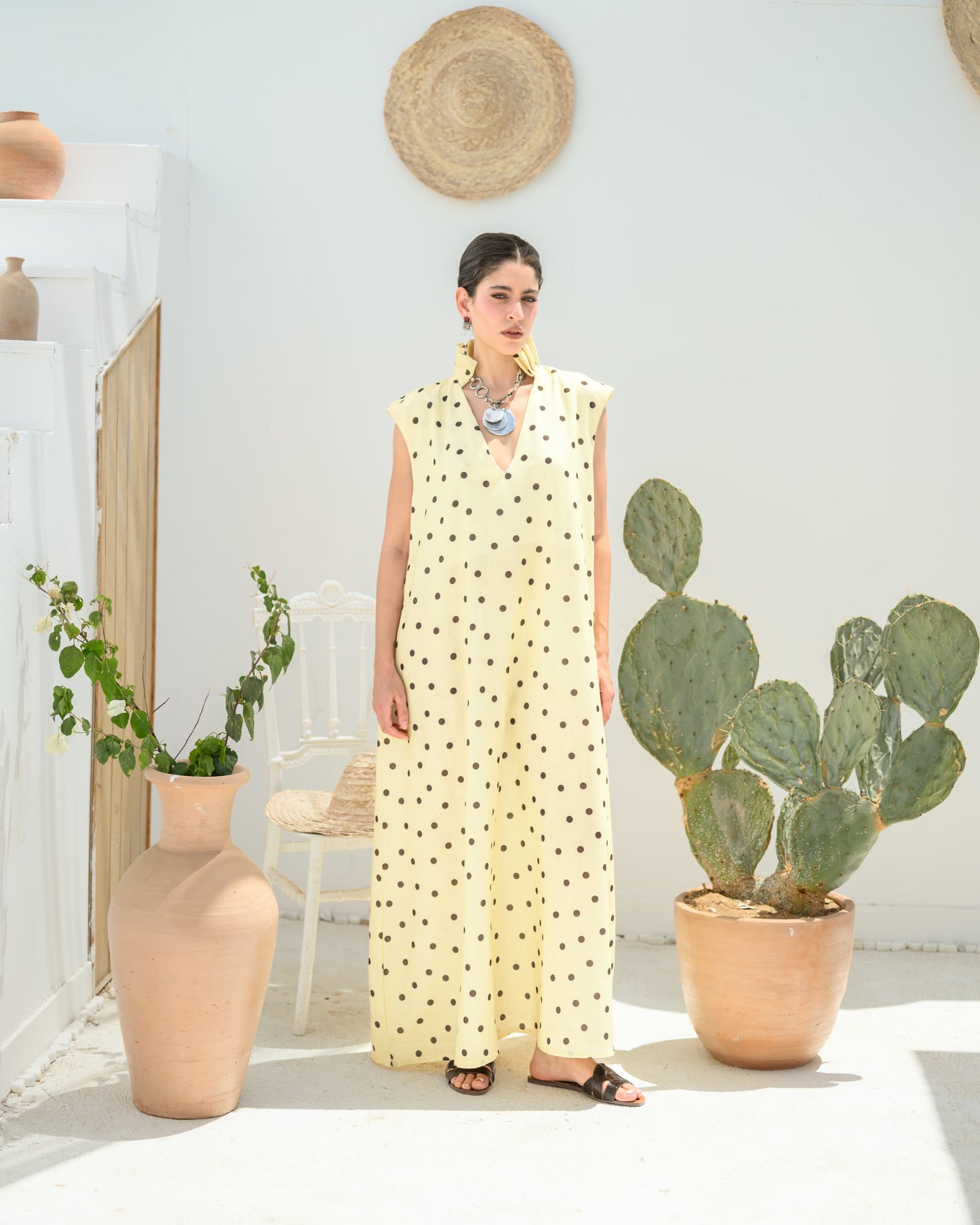 "Polka Butter Yellow " Linen dress.
