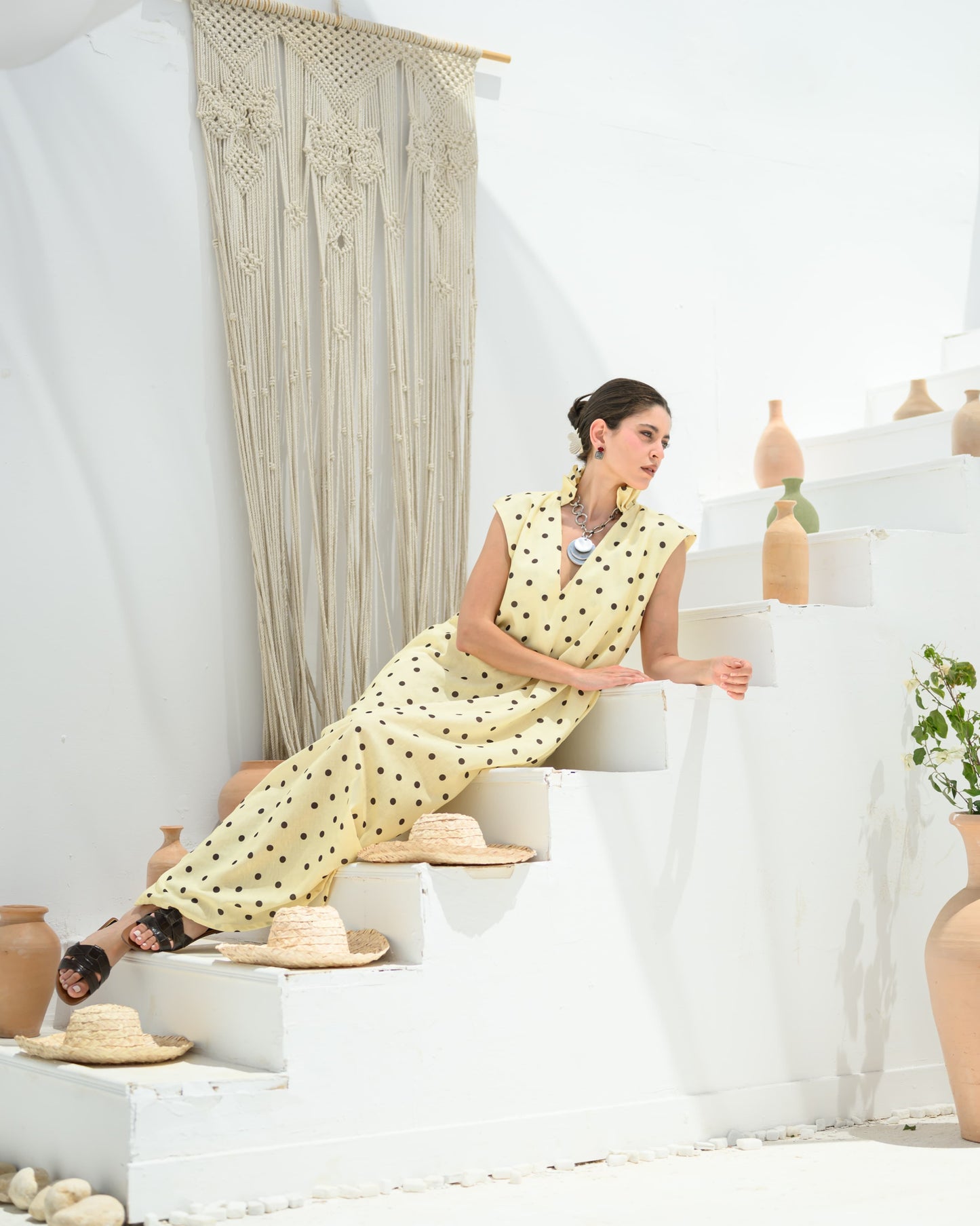 "Polka Butter Yellow " Linen dress.
