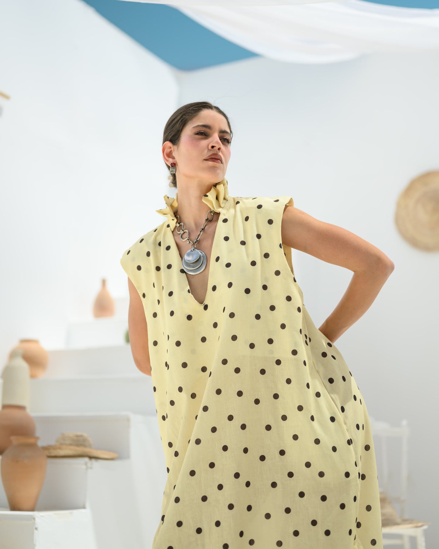 "Polka Butter Yellow " Linen dress.