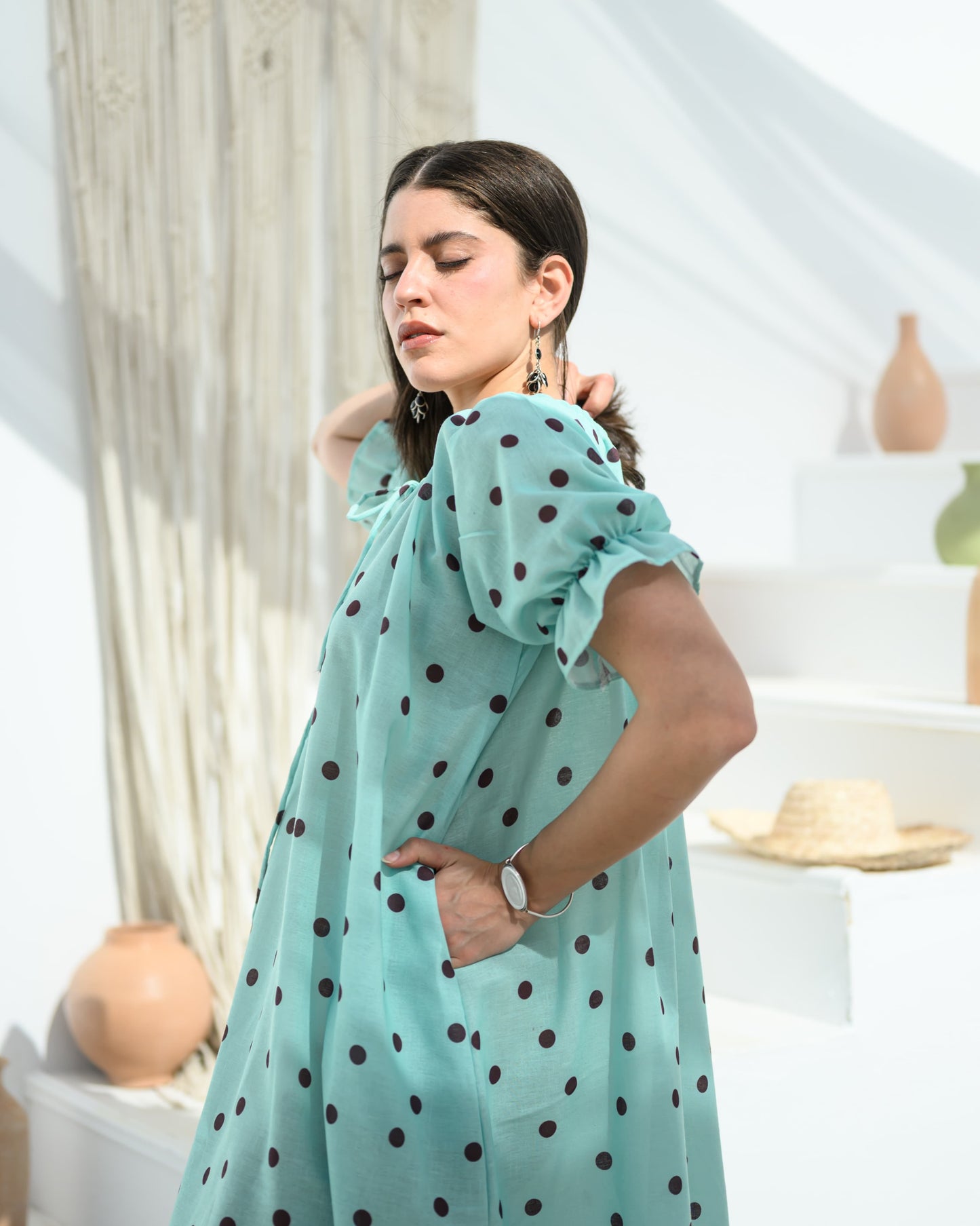 Polka Mint Green Linen Maxi Dress