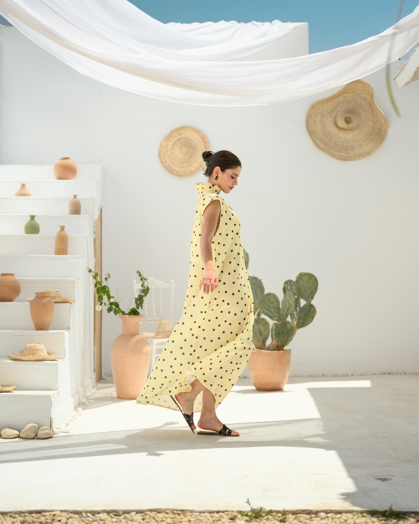"Polka Butter Yellow " Linen dress.