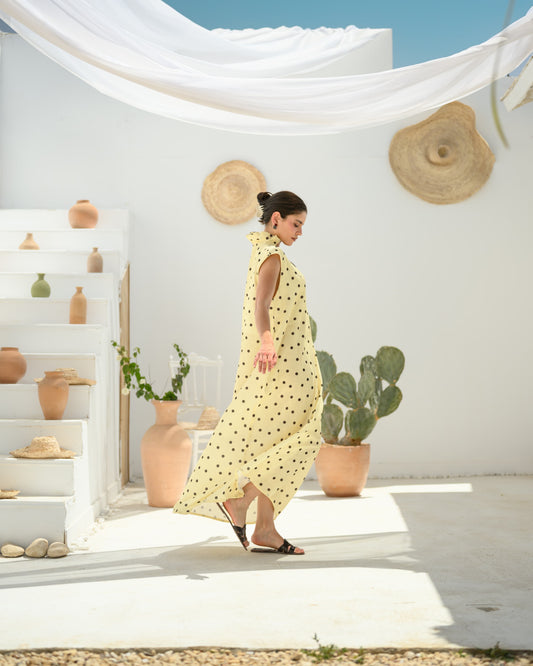 "Polka Butter Yellow " Linen dress.